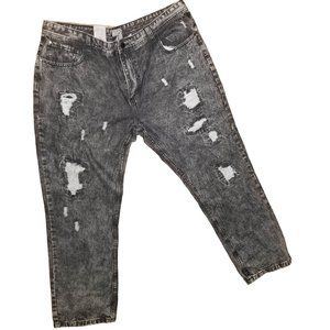 NWT Men Black Acid Wash Rip Straight Fit Distressed Jean Size 38x34